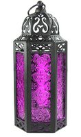Vela Lanterns Moroccan Style Candle Lantern, Medium, Purple Glass