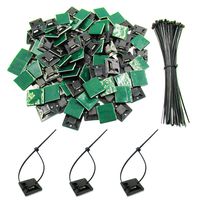 100 Pack Black Self Adhesive Cable Tie Mounts 1"x1" with 100 Pack Zip Ties for Secure Wires by FRIMOONY