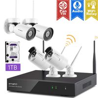 XMARTO [Expandable 8CH] Wireless Security Camera System, 2pc WiFi [PTZ Cameras Outdoor] + 2pc Bullet IP Cameras for Home Surveillance, 8CH 1080p NVR (Built-in Router, Auto Pair, Mobile View, 1TB HDD)