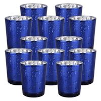 Just Artifacts Mercury Glass Votive Candle Holder 2.75-Inch (12pcs, Speckled Navy Blue) -Mercury Glass Votive Tealight Candle Holders for Weddings, Parties and Home Décor