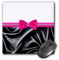 3dRose LLC 8 x 8 x 0.25 Inches Elegant Faux Black Satin with Printed Pink Bow and Gems Mouse Pad (mp_128513_1)