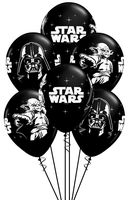 Qualatex Star Wars Biodegradable Latex Balloons Onyx Black with White Prints All-Around of Darth Vader and Yoda, 11-Inch Round (12-Units)