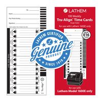 Lathem Weekly Tru-Align Time Cards, Single Sided, For Use with Lathem 1600E Time Clock, 100 Pack (E16-100)