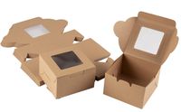 Kraft Paper Bakery Boxes - 50-Pack Single Pastry Box 4-Inch Packaging with Clear Display Window, Donut, Mini Cake, Pie Slice, Dessert Disposable Take-Out Container, Holds 1, Brown, 4 x 2.3 x 4 Inches