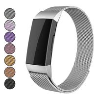 Mosonoi Compatiable with Fitbit Charge 3 Bands, Adjustable Metal Bands Replacement Straps Fit for Fitbit Charge 3/ Charge 3 SE Smartwatch Women Men(Large, Silver)