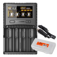 Nitecore SC4 Superb Charger with USB Output includes Car Charger Adapter and LumentTac Battery Organizer Bundle for 18650 17650 17670 RCR123A 16340 14500 Batteries