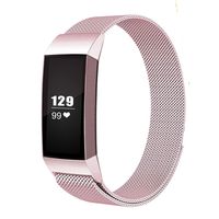 LNOOIU Metal Replacement Bands Compatible with Fitbit Charge 3, Stainless Steel Bands Adjustable Accessory Wristband for Charge 3 Bracelet Women Men Girls Boys(Rose Pink Large)