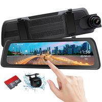 Mirror Dash Cam Backup Camera 9.88" Full HD Touch Screen Car Dash Camera Stream Media Dual Lens 170° 1080P Front and 150°1080P Rear View Camera with G-Sensor PORMIDO,24 Hour Parking,GPS