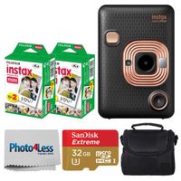 Fujifilm Instax Mini LiPlay Hybrid Instant Camera (Elegant Black) + Fujifilm Instax Instant Film (40 Shots) + 32GB mciroSDHC Memory Card + Camera/Video Case + Photo4Less Cleaning Cloth - Deluxe Bundle