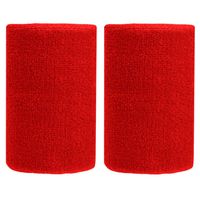 BBOLIVE 4' Inch Wrist Sweatband in 13 Different Neon Colors - Athletic Cotton Terry Cloth-Great for All Outdoor Activity(1 Pair) (Red)