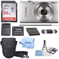 Canon PowerShot ELPH 180 Digital Camera w/Image Stabilization and Smart AUTO Mode (Silver) +64GB SD Card +case + Extra Battery Bundle kit