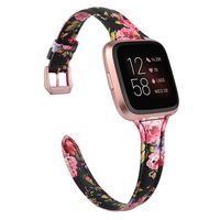 TOYOUTHS Leather Strap Compatible with Fitbit Versa/Versa 2 Bands for Women Men Slim Genuine Leather Wristbands Replacement for Versa Lite Edition/Versa SE Classic Accessorie Black/Pink Floral