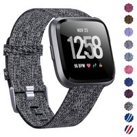 KIMILAR Compatible Fitbit Versa Bands, Women Men Large Small Woven Fabric Breathable Accessories Strap Compatible Fitbit Versa Smart Watch (Carbon Black, Small(5.5"-7.5"))