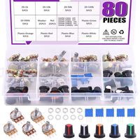 Swpeet 105Pcs 1K-500K Ohm Potentiometer Assortment Kit with 1Kohm -100Kohm Multiturn Trimmer, Knurled Shaft 3 Terminals Single Linear HighPrecision Variable Resistor with Nuts and Washers