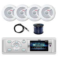 Pyle PLMR15BW Bluetooth Marine Stereo Radio Receiver with Pyle PLMR60W 150W 6.5" 2-Way Marine Speakers (2-Pairs)(White), Enrock EKMR2 Marine Antenna & Enrock Audio Marine 50' 16G Speaker Wire