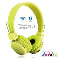 Kids Bluetooth Headphones Foldable Volume Limiting Wireless/Wired Stereo On Ear HD Headset with SD Card FM Radio in-line Volume Control Microphone for Children Adults (Green)