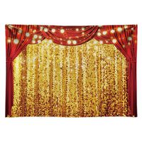 Funnytree 7x5ft Durable Fabric Golden Glitter Red Curtain Photography Backdrop No Wrinkles Circus Carnival Sparkly Sequin Background Baby Birthday Party Decoration Banner Photo Booth