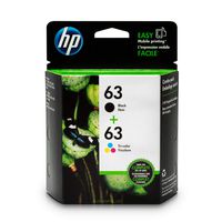 HP 63 | 2 Ink Cartridges | Black, Tri-color | F6U61AN, F6U62AN