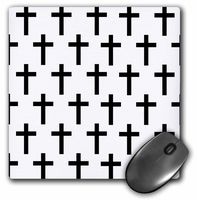 3dRose Black and White Christian Cross pattern - Mouse Pad, 8 by 8 inches (mp_185483_1)