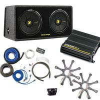 KICKER Bass Package - Dual 10" CompS in a ported Box with CX600.1 Amplifier, Wiring kit, grilles, and bass knob.