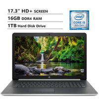 HP Notebook 17.3" HD+ Screen Laptop, Intel Core i5-8265U Up to 3.9GHz, 16GB DDR4 RAM, 1TB Hard Disk Drive, Wireless-AC, Bluetooth, HDMI, USB 3.0, RJ-45, DVD-RW, Windows 10, Silver