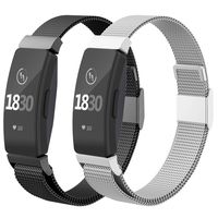 CCnutri Compatible with Fitbit Inspire HR Bands, Stainless Steel Loop Metal Mesh Bracelet for Fitbit Inspire and Ace 2 Replacement Wristbands for Women Men,Sliver, Black, Large