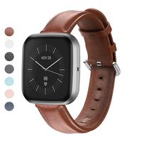 MEFEO Compatible with Fitbit Versa Bands, Genuine Leather Band Wristband Replacement Strap for Fitbit Versa/Versa 2 / Versa Lite Edition Men Women (Brown)