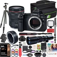 Canon EOS R Full Frame Mirrorless Camera with RF 24-105mm f/4L is USM Lens 3075C012 Bundle with 500mm Preset Telephoto Lens, 64GB, VEO2 Tripod, Deco Gear Case, Filter Kit and Accessories