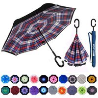 MRTLLOA Double Layer Inverted Umbrella with C-Shaped Handle, Anti-UV Waterproof Windproof Straight Umbrella for Car Rain Outdoor Use (Red Check)