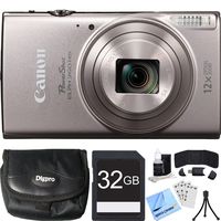 Canon PowerShot ELPH 360 HS Silver Digital Camera 32GB Card Bundle includes Camera, 32GB Memory Card, Reader, Wallet, Case, Mini Tripod, Screen Protectors, Cleaning Kit and Beach Camera Cloth