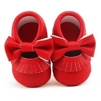 Delebao Infant Toddler Baby Soft Sole Tassel Bowknot Moccasinss Crib Shoes (6-12 Months, Red)