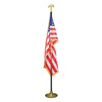 United States Flag with 7" Goldtone Eagle and Wooden Staff, 3' x 5'