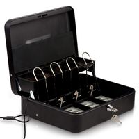 Cash Box- Money Box with Money Tray- Safe Metal Lock Box- Locking Boxes with Key- Large Storage Lockbox with Safety Holder- Money Saving Organizer- Security Box with Coin Tray Lid