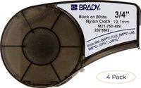 Brady High Adhesion Cloth Label Tape (M21-750-499) - Black On White Nylon - Compatible with BMP21-PLUS, ID PAL, and LABPAL Printers - 16' Length, 0.75" Width (Pack 4)