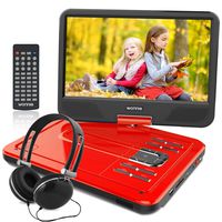WONNIE 12.5 Inch Portable DVD Player, 10.5" Swivel Screen, 4 Hour Rechargeable Battery, USB / SD Slot (RED)
