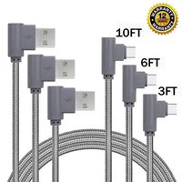 USB Type C Cable, ANLOER 90 Degree 3Pack 3Ft 6Ft 10Ft Angled Nylon Braided Long Cord Data Sync Cord for Samsung Galaxy Note 8, S8 Plus, LG V30 V20 G6, Google Pixel 2, Nexus 5X/6P, Moto Z2 (Grey)