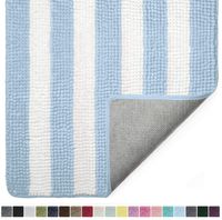 Gorilla Grip Original Luxury Chenille Bathroom Rug Mat, 60x24, Extra Soft and Absorbent Shaggy Rugs, Machine Wash Dry, Perfect Plush Carpet Mats for Tub, Shower, and Bath Room, Sky Blue White