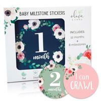 Baby Monthly Milestone Stickers | 20 Premium Floral Stickers for First Year | Includes 12 Month Stickers and 8 Milestone Stickers | New Mom Baby Shower Gift | New Baby Photo Prop Onesie Belly Stickers