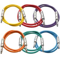 Seismic Audio SATRX-3BGORYP 6 Pack of Multi Color 3' 1/4"TRS to 1/4" TRS Patch Cables