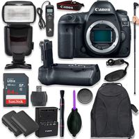 Canon EOS 5D Mark IV Digital SLR Camera Body with Pro Camera Battery Grip, Professional TTL Flash, Deluxe Backpack 200EG, Universal Timer Remote Control, Spare LP-E6 Battery (16 Items)