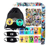 My Hero Academia Bag Gift Set for Fans- 1Pack MHA Drawstring Bag Backpack,73 MHA Cartoon Laptop Stickers,10 Card stickers,2 PCS Button Pins,2 Face Mask，1 Lanyard