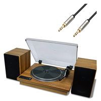 Toshiba 12" Bluetooth Turntable with Shelf Speakers with USB Player, Aux-in Plus 6ft Kubicle Aux Cable Bundle