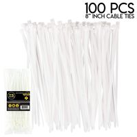 YS Industries Zip Ties Multi-Purpose Self Locking Nylon Cable Ties (100 Pcs) 8 Inch (White)