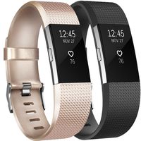 Amzpas for Fitbit Charge 2 Bands, 2 Pack, Small Large Adjustable Replacement Accessory Wristbands Bracelet for Fitbit Charge 2 Women & Men (04 Classic: Champagne & Black, Large)