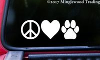 Minglewood Trading - Silver - Peace Love Pawprint 6" x 2" Vinyl Sticker - Dog Cat Puppy Kitten Paw - Die Cut Decal - 20 Color Options