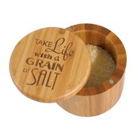 Totally Bamboo Salt Box Bamboo Storage Box, with Magnetic Swivel Lid,"Take Life Bamboo Storage Box, with a Grain of Salt" Permanently Engraved on Lid