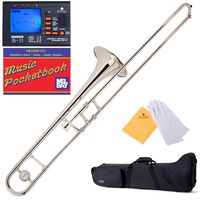 Mendini by Cecilio Bb Tenor Slide Trombone, Nickel Plated with 1 Year Warranty, Tuner, Pocketbook and More, MTB-N