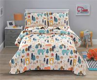 Junsey Kids Quilt Bedspreads King Size Bear Coverlet Set,3Pcs Forest Tree Deer Printed Quilts Set Lightweight Cartoon Bedspread Reversible Bedding Cover Pillow Shams