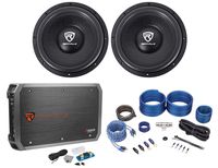 (2) Rockville W12K6D4 V2 12" 4800w Car Audio Subwoofers+Mono Amplifier+Amp Kit
