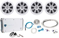 (2) Pairs Kicker 41KM604W 6.5" Marine/Boat Speakers+4 Channel Amplifier+Amp Kit
